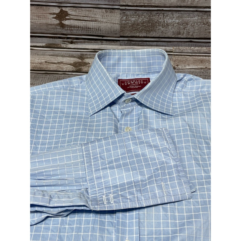 Charles Tyrwhitt Dress Shirt Blue White Size 15-35 Slim Fit‎ French Cuff